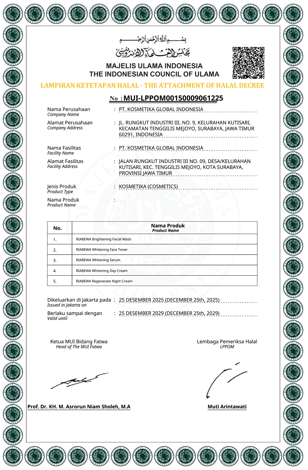 Riabewa Sertifikat Halal MUI