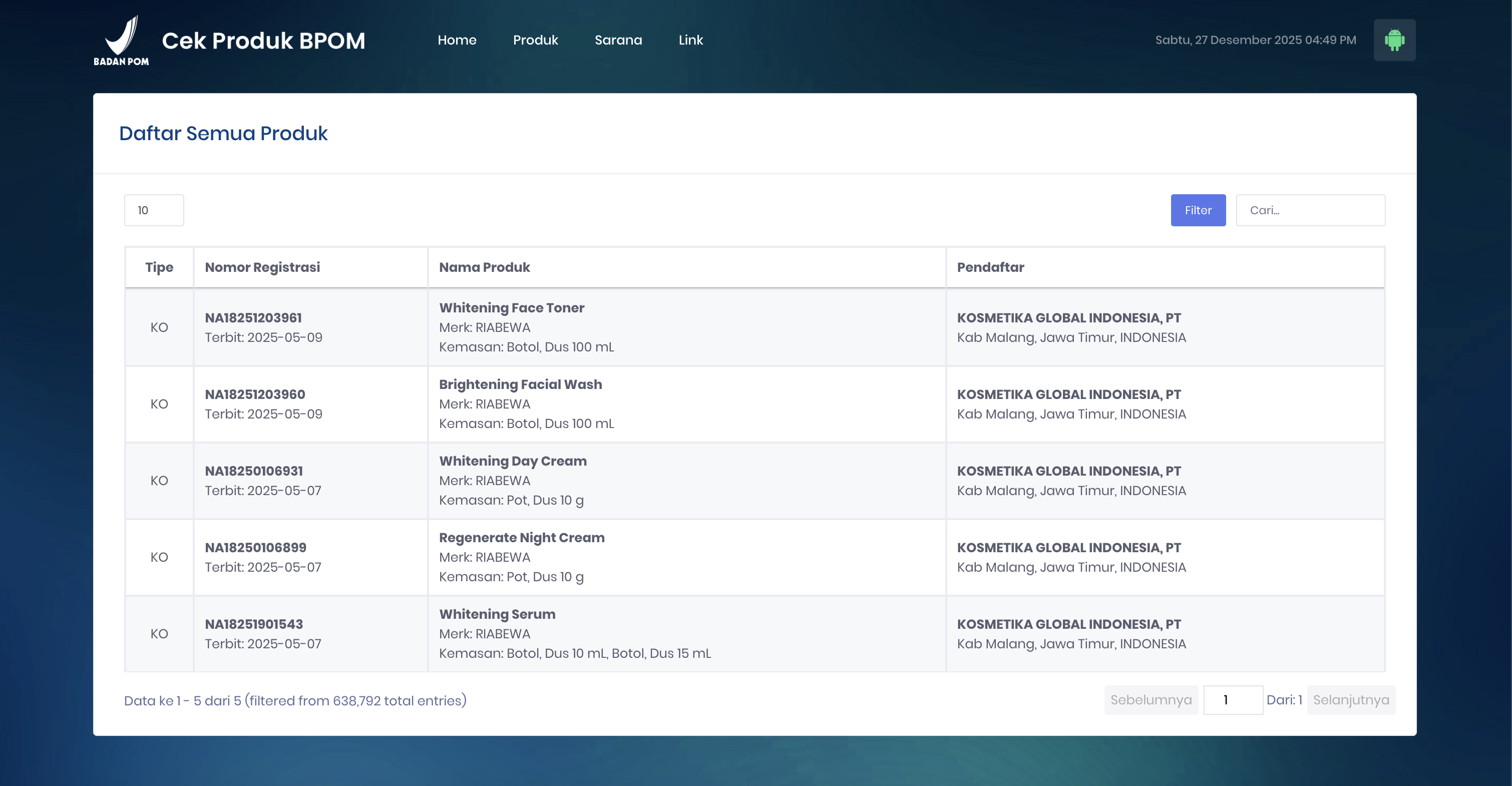 Riabewa Whitening Series Paket Lengkap